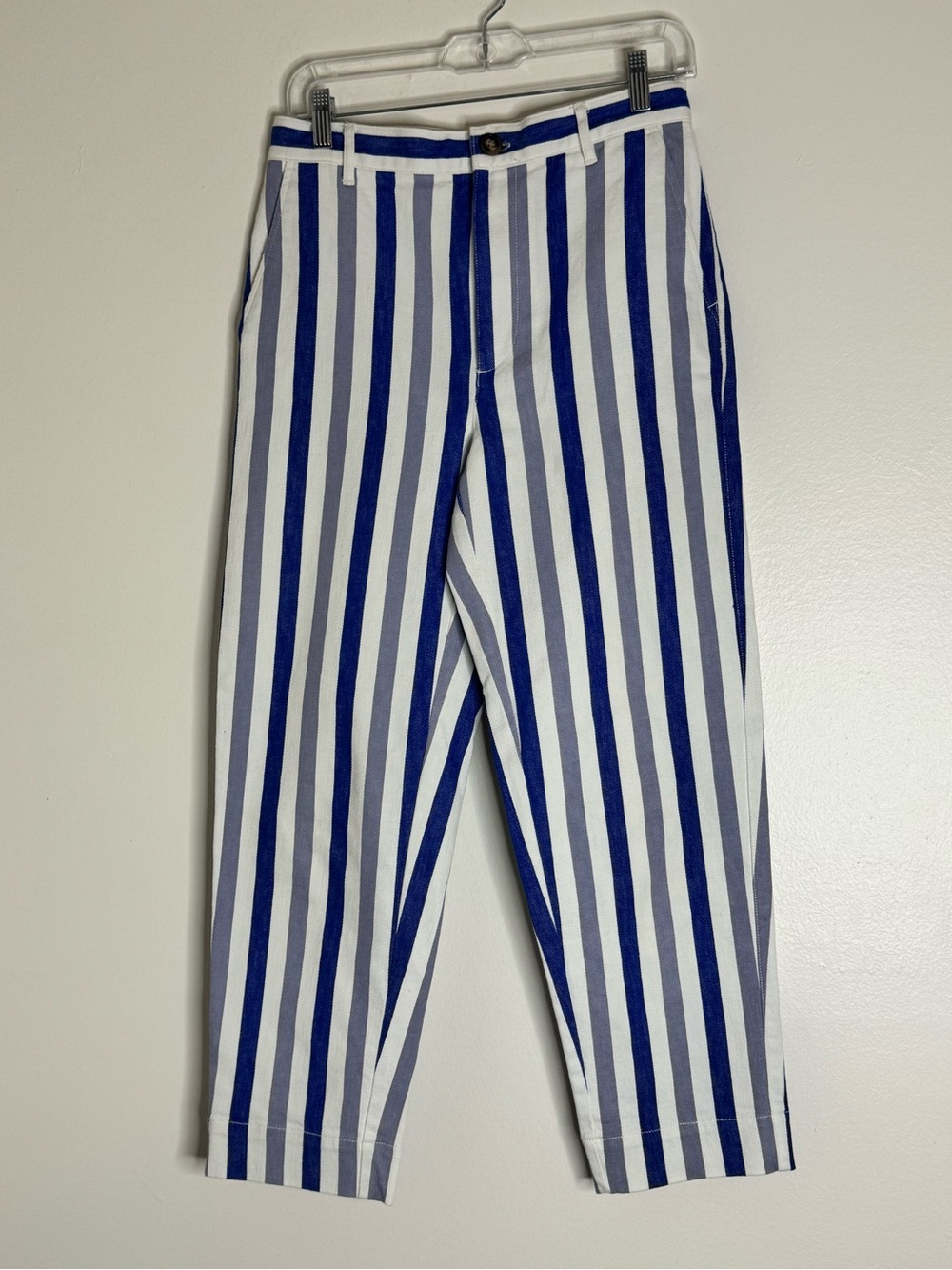 Tapered Madewell Blue and White Striped Ankle Chinos